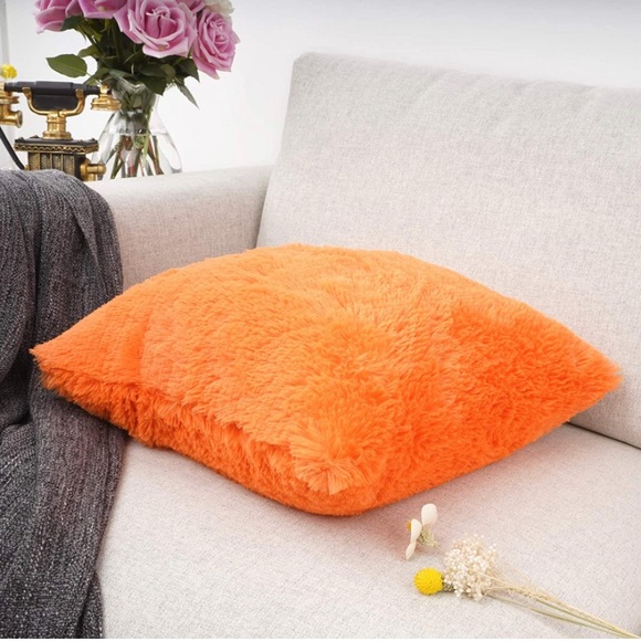 Luxury Home | Cozy Chic Pumpkin Orange Soft Plush Faux Fur Throw Pillow Cover - Picture 2 of 8